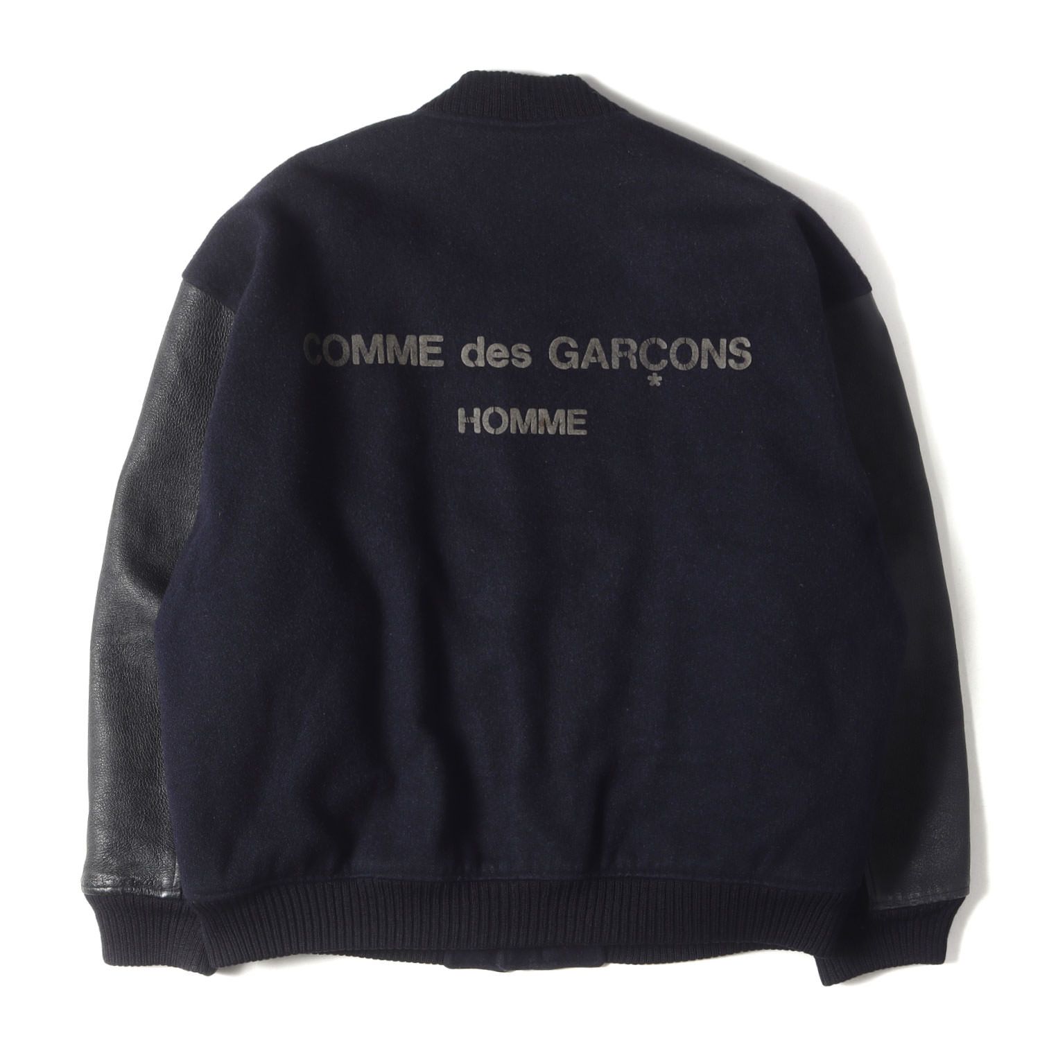 COMME des GARCONS HOMME コム デ ギャルソン オム ジャケット サイズ:M 80s バックロゴ レザー 切替 メルトン  スタジャン ネイビー ブラック アウター ブルゾン 上着【メンズ】 - メルカリ