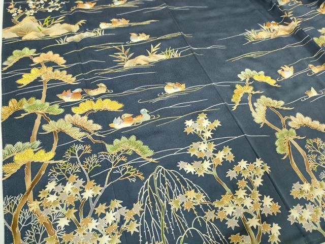 平和屋本店□極上 野口彦太郎 大彦三代目 江戸染繍友禅 訪問着 鴛鴦