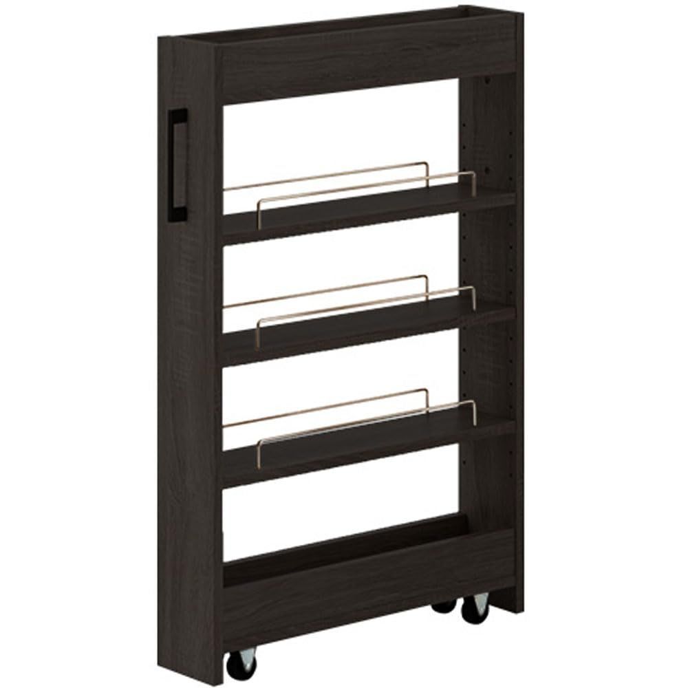 スリムラック 隙間収納ロータイプ ストッカー 調味料ラック 冷蔵庫横 選べる54種 洗濯機横 ブラック キッチンワゴン アイリスプラザ 幅12cm FRM-002-IR