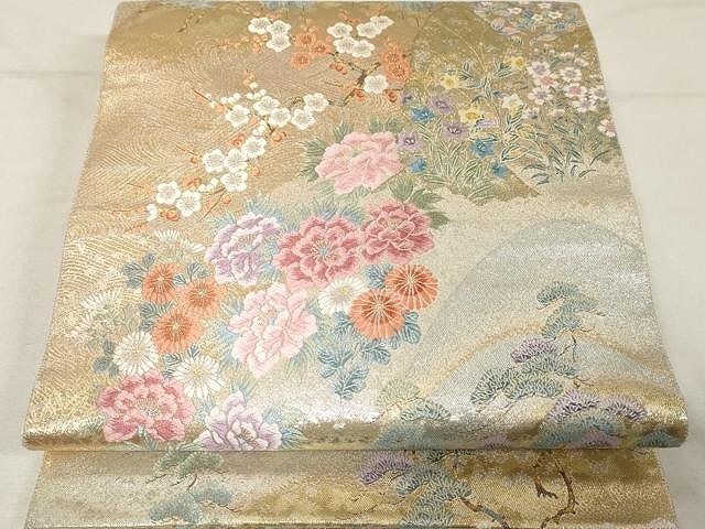 平和屋着物▽西陣 長嶋成織物 六通柄袋帯 唐織 遠山麗華譜 金