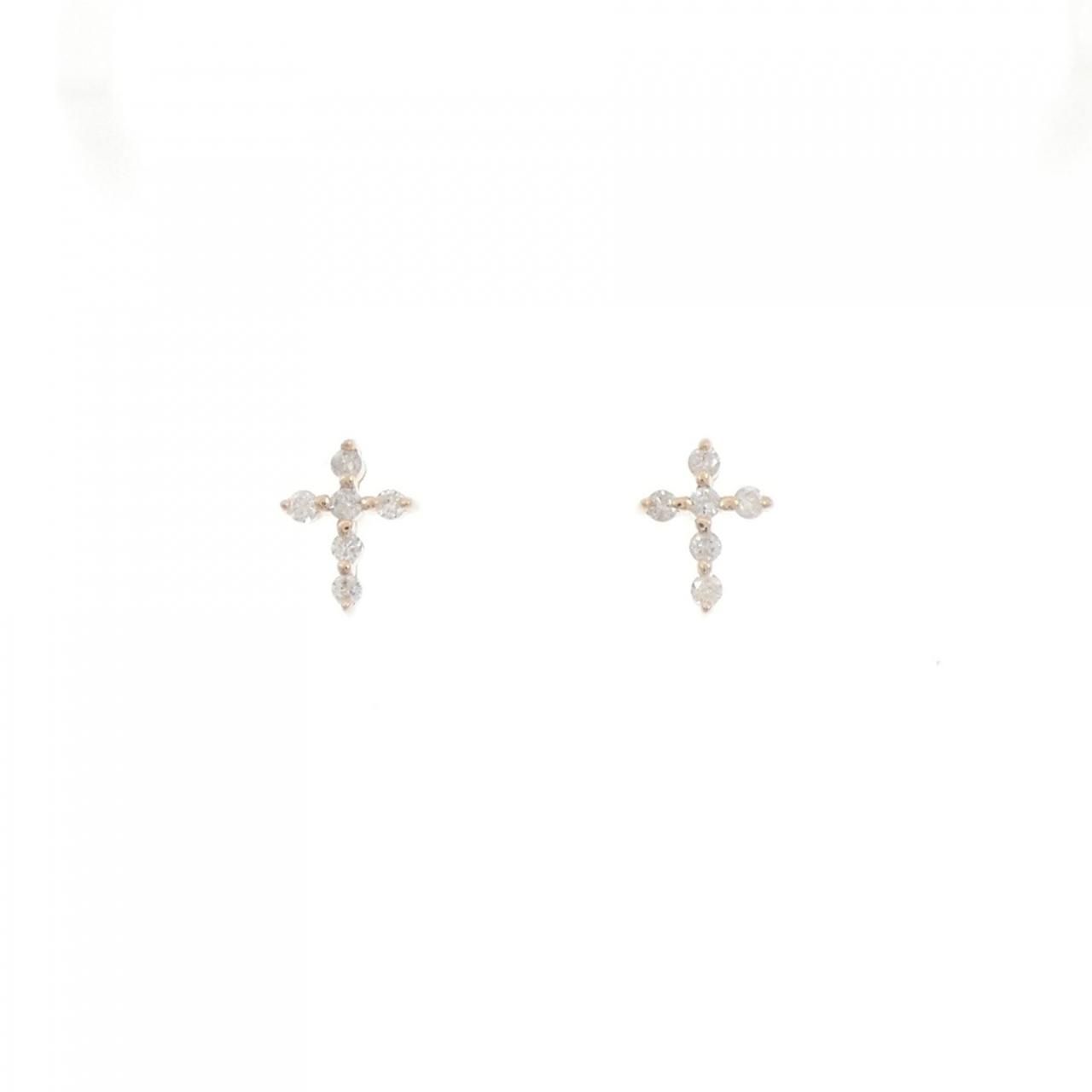 K18PG クロス ダイヤモンド ピアス 0.12CT