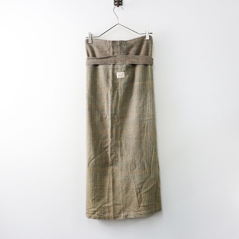 うさと USAATO 手織り 天然草木染め イカスカート カーキ ロング 手紡ぎ 平織り スリット 2400014592025