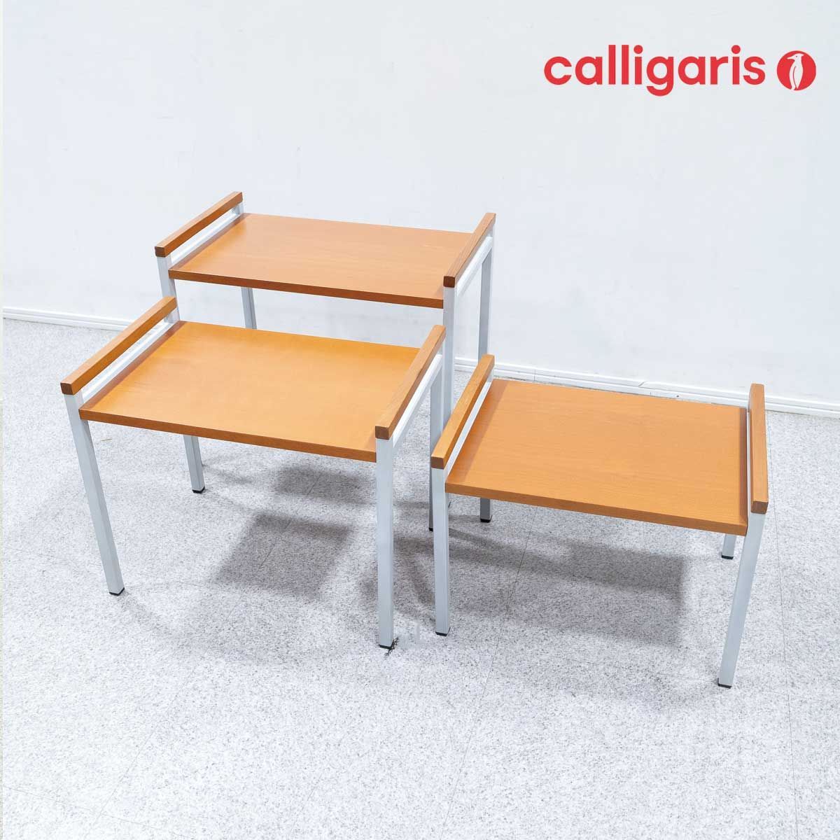 【中古品】Calligaris カリガリス ネストテーブル サイドテーブル コーヒーテーブル 木製天板