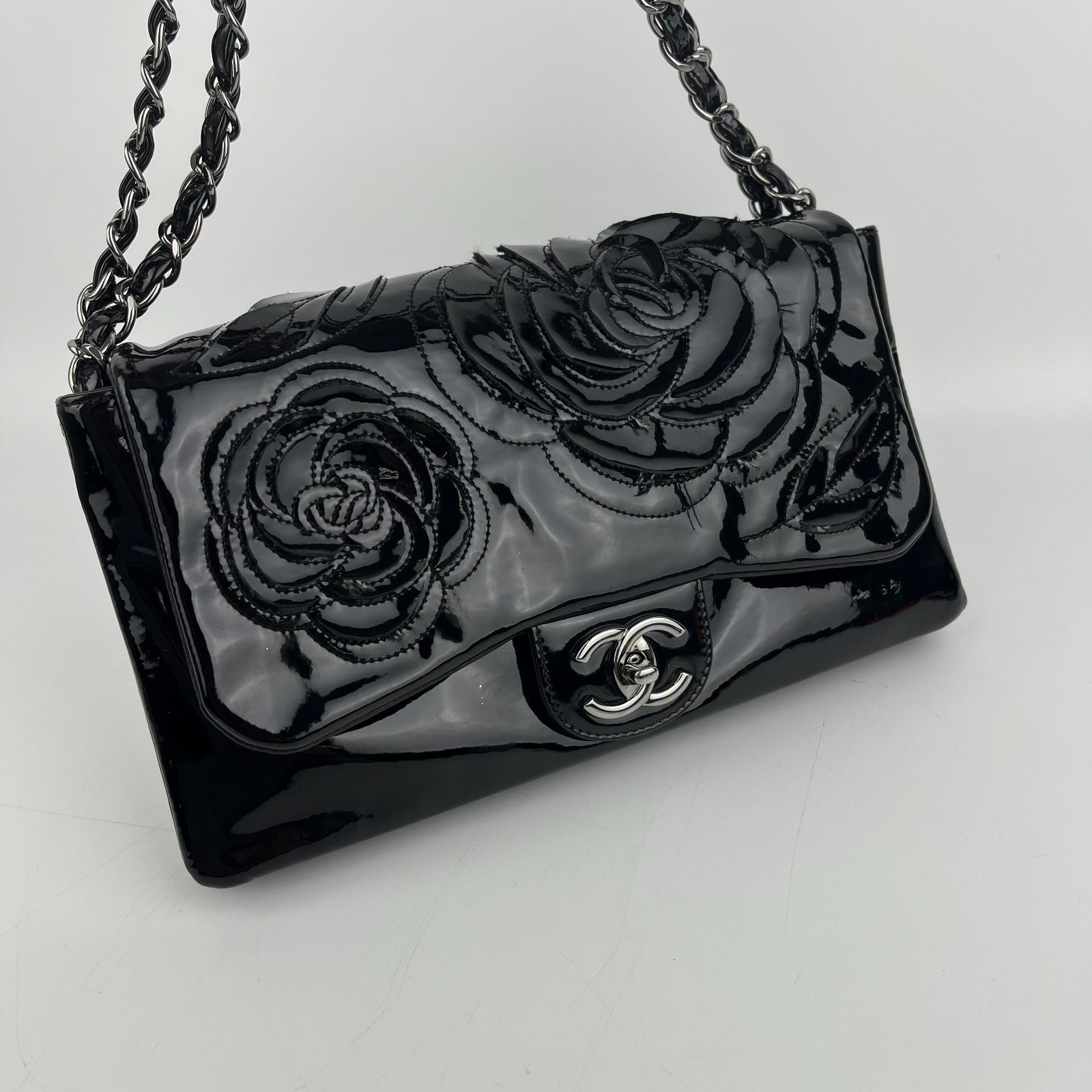CHANEL シャネル カメリア ココマーク パテントレザー チェーン 