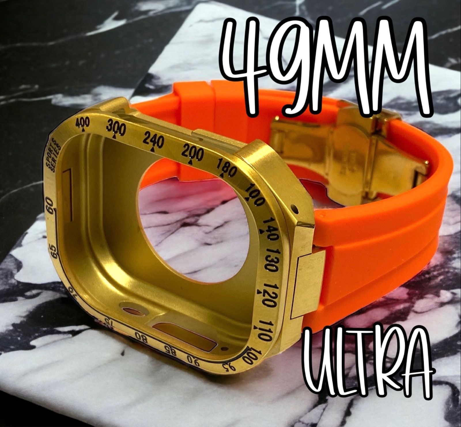 オレンジゴールド★アップルウォッチ　ウルトラ　49mm メタル　カバー　ケース　Apple Watch ultra 専用　49ミリ　ラバー　バンド　ベルト