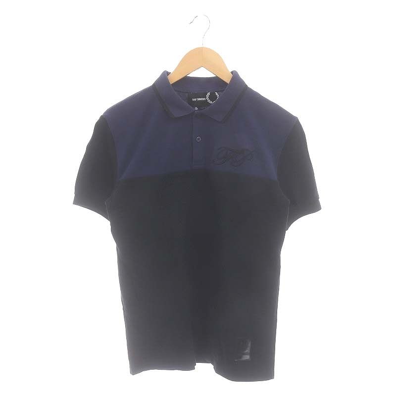 ラフシモンズ RAF SIMONS フレッドペリー FRED PERRY コラボ ポロシャツ 半袖 ロゴ刺繍 36 S 紺 黒 ネイビー ブラック PN |MW GY18 メンズ