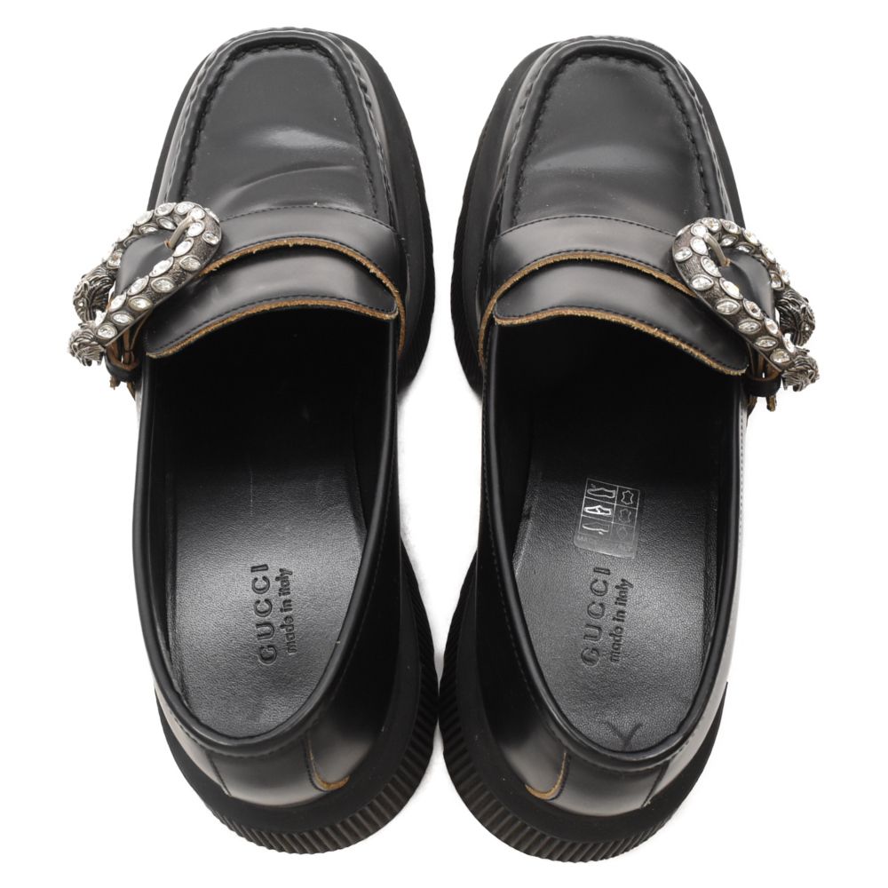 GUCCIビジュー付き黒ローファー GUCCI (グッチ) デュオ二ュソス チャンキーヒール ビジュー