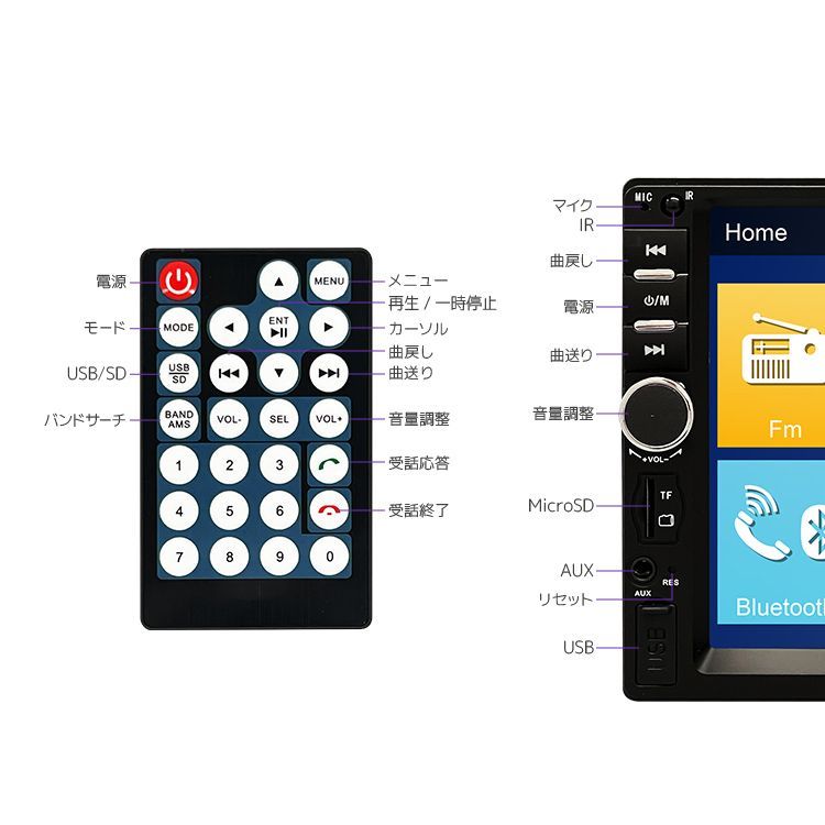 2DINカーオーディオ 7インチディスプレイオーディオ Bluetooth