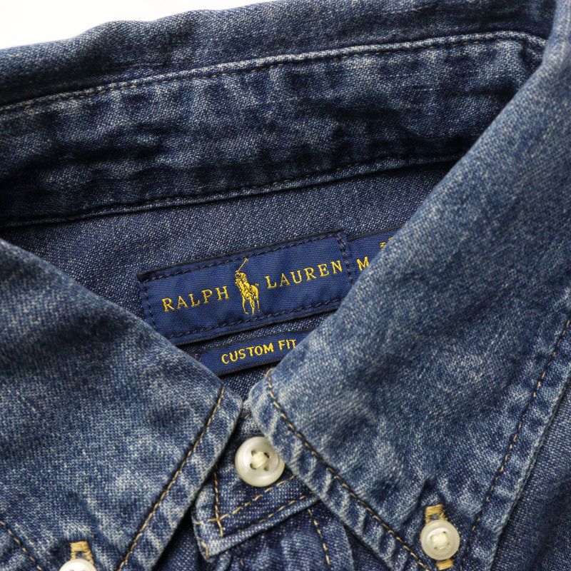 【人気】ラルフローレン デニムシャツ ポニーロゴ インディゴ ボタンダウン Ralph Lauren - 90s ラルフローレン デニムシャツ インディゴ M