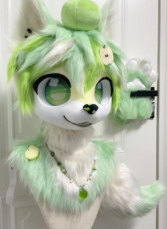 ファースーツ 着ぐるみセット NO.256 キツネ 緑 グリーン ケモノ ファースーツ 全頭ヘッド ぬいぐるみ コスプレ コスチューム 一点物