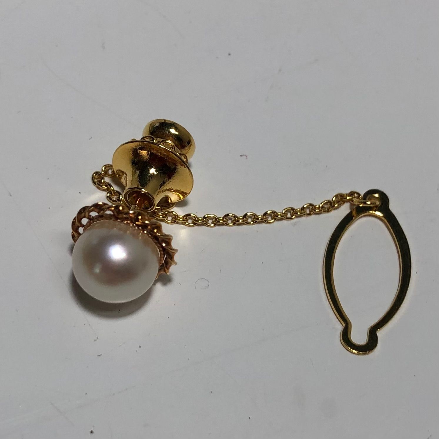 新品　大粒　黄金真珠　絶品　K18金　天然ゴールデンパール　ネクタイピン　レア 新品 大粒 黄金真珠 絶品 K18金 天然ゴールデンパール ネクタイピン