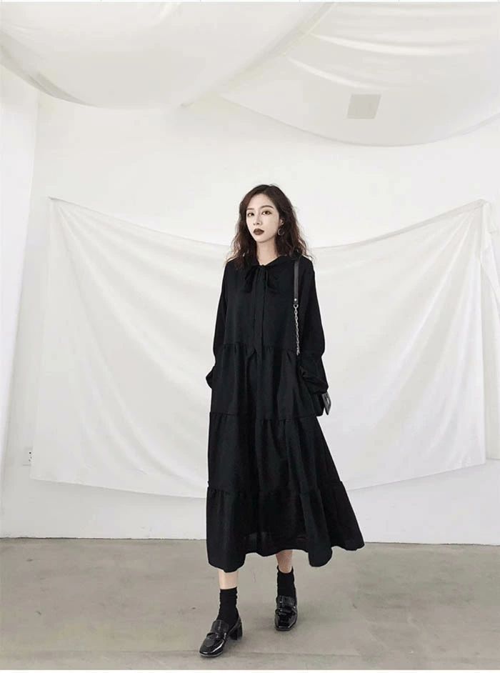 ワンピース レディース ロングワンピース 黒ワンピース 長袖