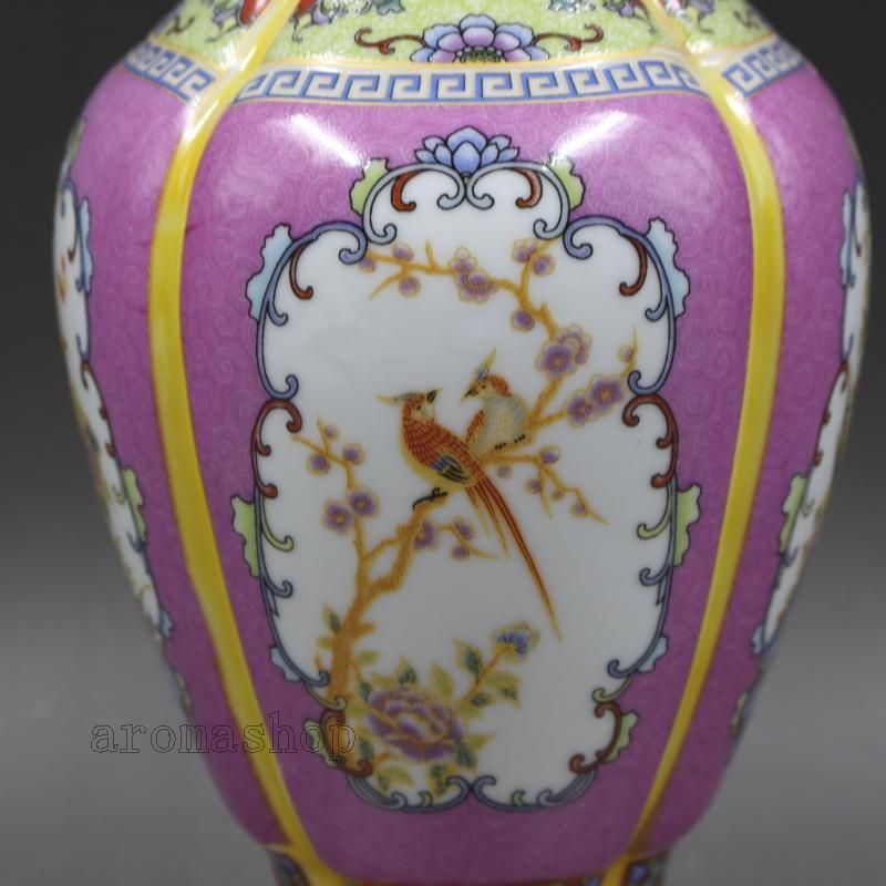 大清雍正蒔金琺瑯彩花鳥花口瓶 景徳鎮 陶磁器 装飾品 現代工芸品