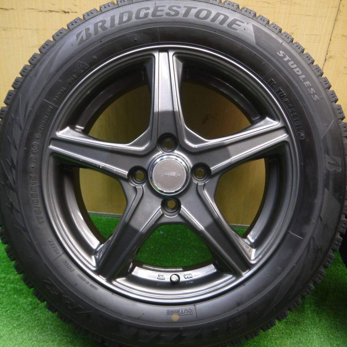 ②【バリ溝・国産】175/65R15ブリヂストン ブリザック VRX2 良好品】Roadline 15in 5.5J +42 PCD100 ブリヂストン