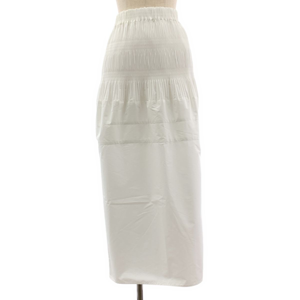 Mame Kurogouchi | マメクロゴウチ | 2025SS | Micro Pleats Round Silhousette Skirt | ウエストゴム ギャザー ボリューム スカート | 1 | ホワイト | レディース