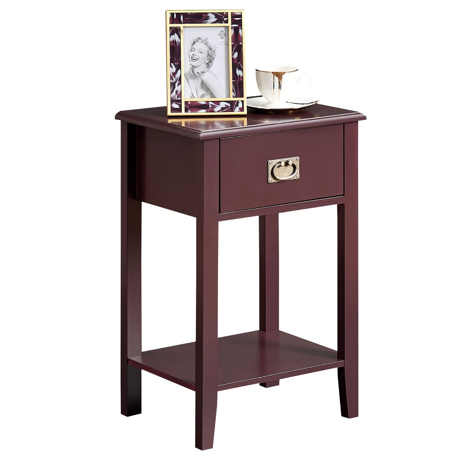 RENAISSANCE サイドテーブル VECELO サイドテーブル ナイトテーブル 赤ブラウン 幅40×奥行30×高さ60cm