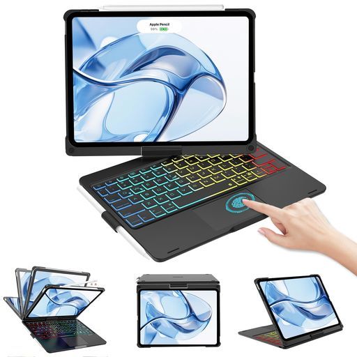 新型 iPadPro11インチM4キーボードケース360度回転マジックキーボードipadpro11インチケース180度反転一体型タッチパッド付き7色バックライトType-C急速充電ペン収納スタンド機能付き