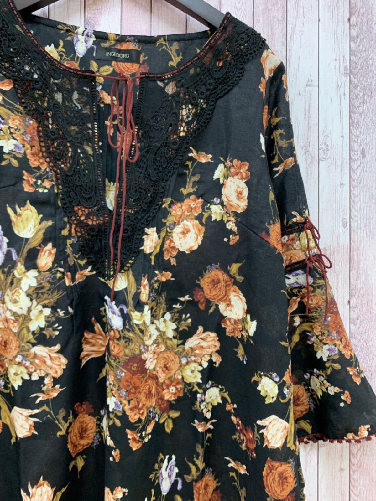 INGEBORG チュニックワンピース レース 刺繍 黒 サイズ9