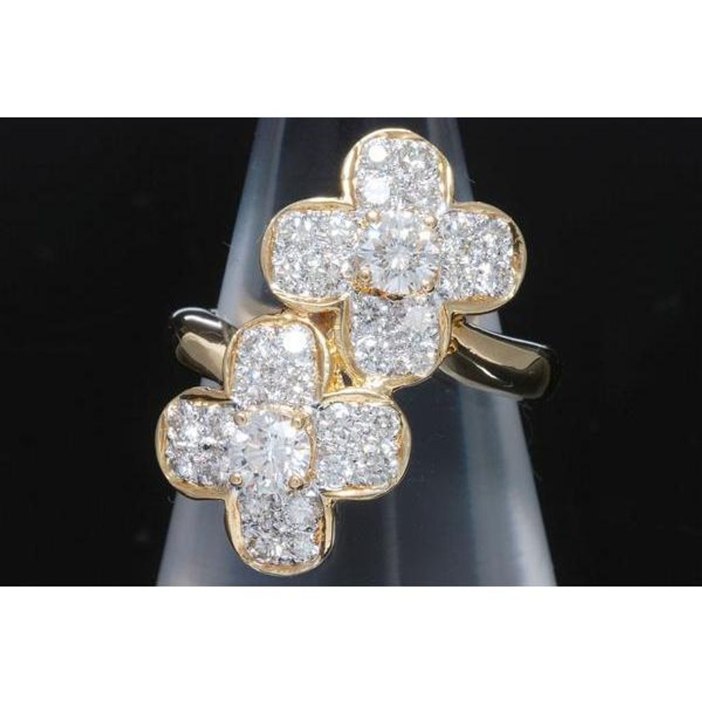 K18YG K18 イエローゴールド フラワーモチーフ ダイヤ0.62ct 0.96ct