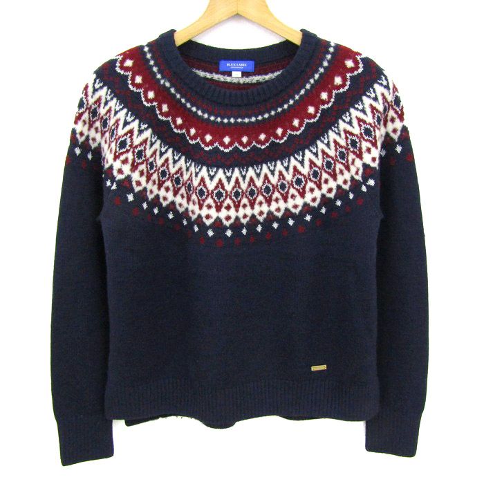 ブルーレーベルクレストブリッジ ニット 長袖 ノルディック柄 トップス レディース 38サイズ ネイビー系 BLUE LABEL CRESTBRIDGE