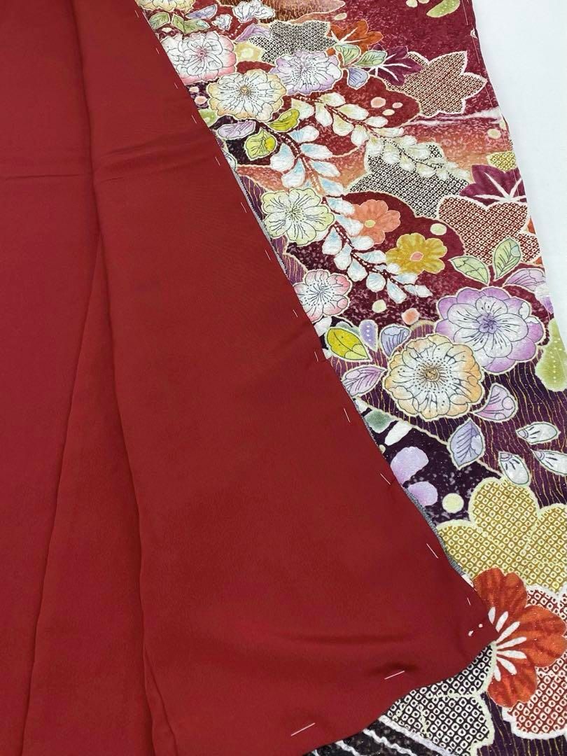 振袖 仮絵羽 銀通し 絞り 辻が花 紋意匠 正絹 未仕立て品 八掛付き