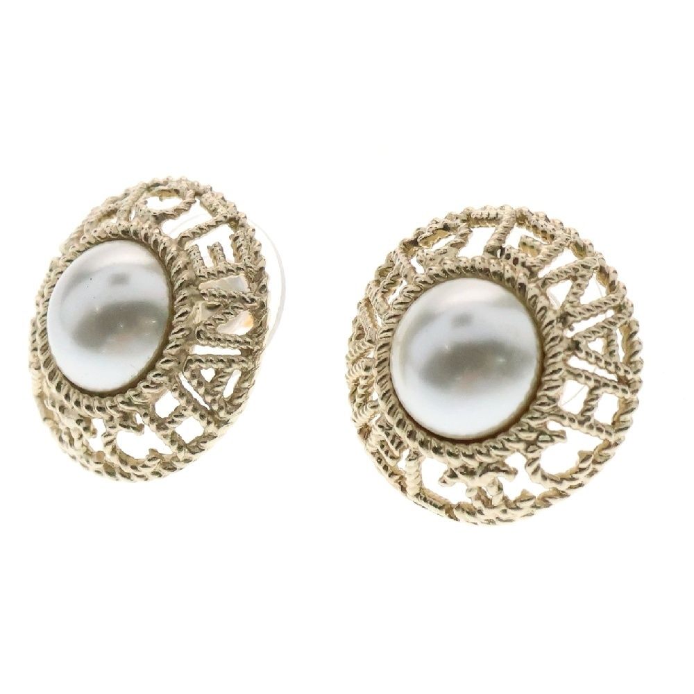 CHANEL シャネル ロゴサークル フェイクパールピアス ゴールド