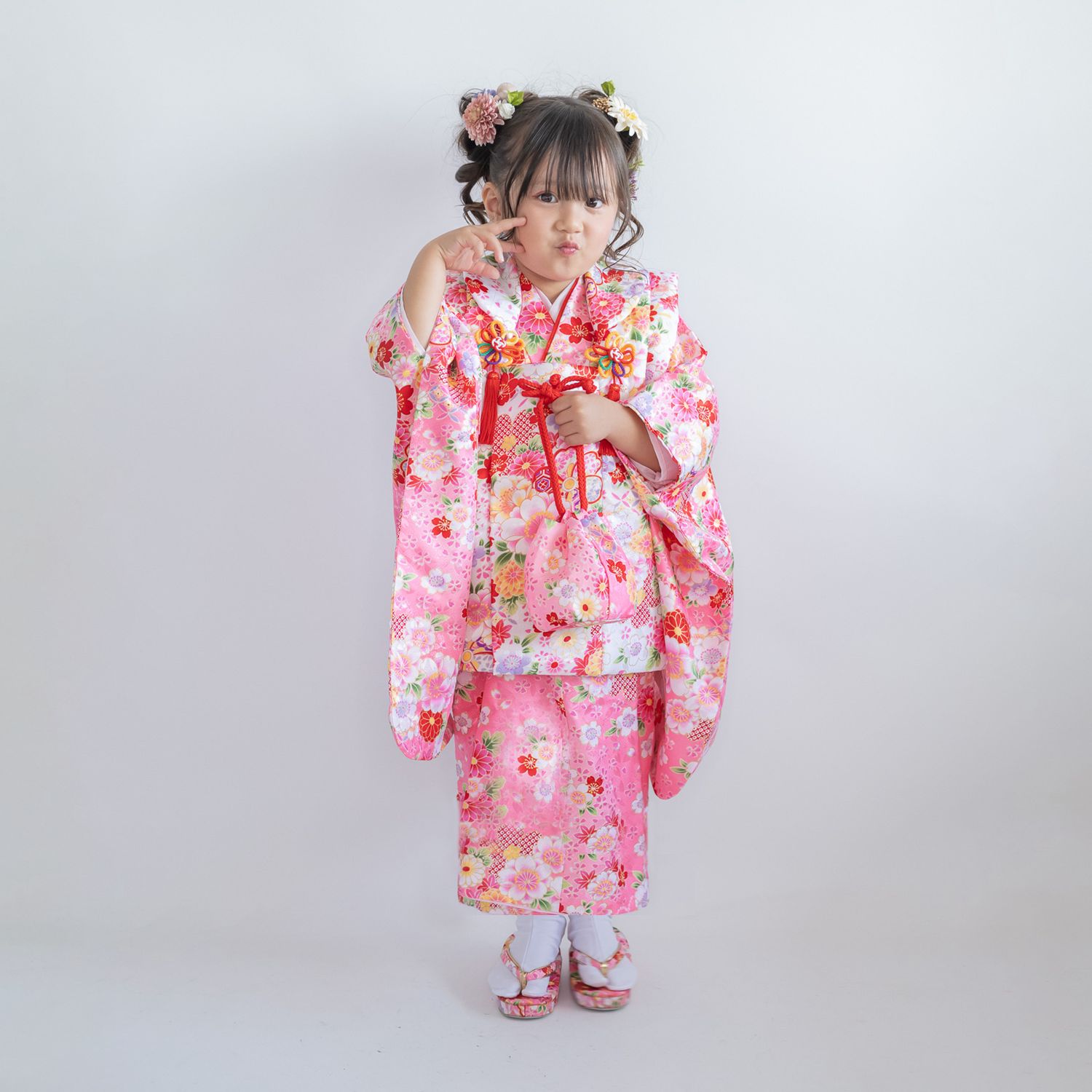 七五三3歳/7歳髪飾りピンク/白/ベージュP】七五三に人気の髪型おだんご