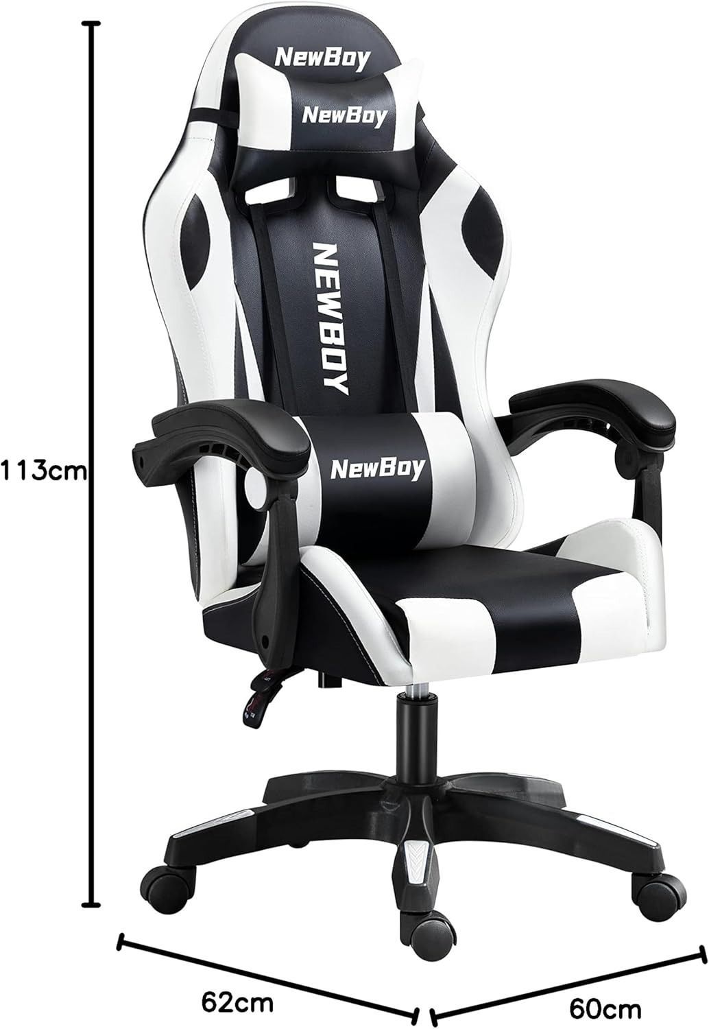 NewBoy ゲーミングチェア gaming chair オフィスチェア オットマン オフィス ゲーム用 リクライニング デスク/パソコンチェア 疲れない 椅子 テレワーク (黒と白)