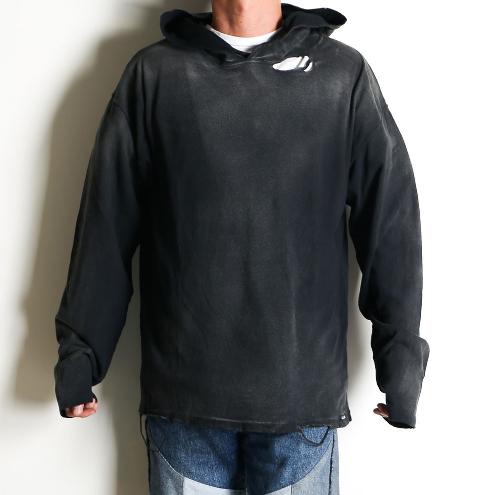 KAMIYA|カミヤ Distressed Light Weight Hoodie - BLACK | ライトウエイト フーディー | G15HD089 送料無料