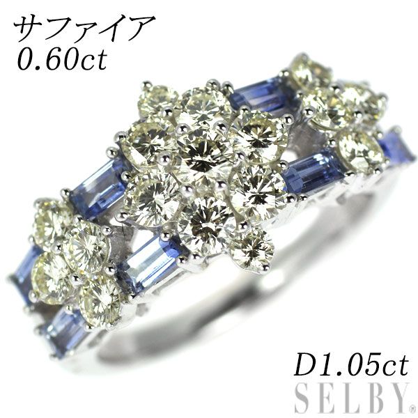K18WG ダイヤモンド サファイア リング 1.05ct S0.60ct