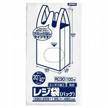 ジャパックス レジ袋ノンブロックベロ付き 関東30号|関西40号 乳白 100枚×10冊×3箱 RC30