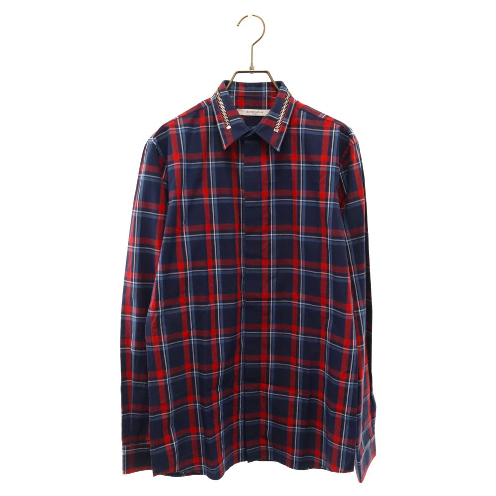 GIVENCHY (ジバンシィ) ジッパー デザイン チェック 長袖シャツ ブルー 