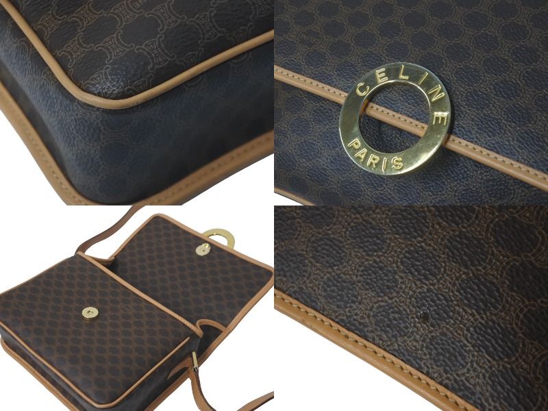 CELINE セリーヌ マカダム柄 サークルロゴ ショルダーバッグ ブラウン