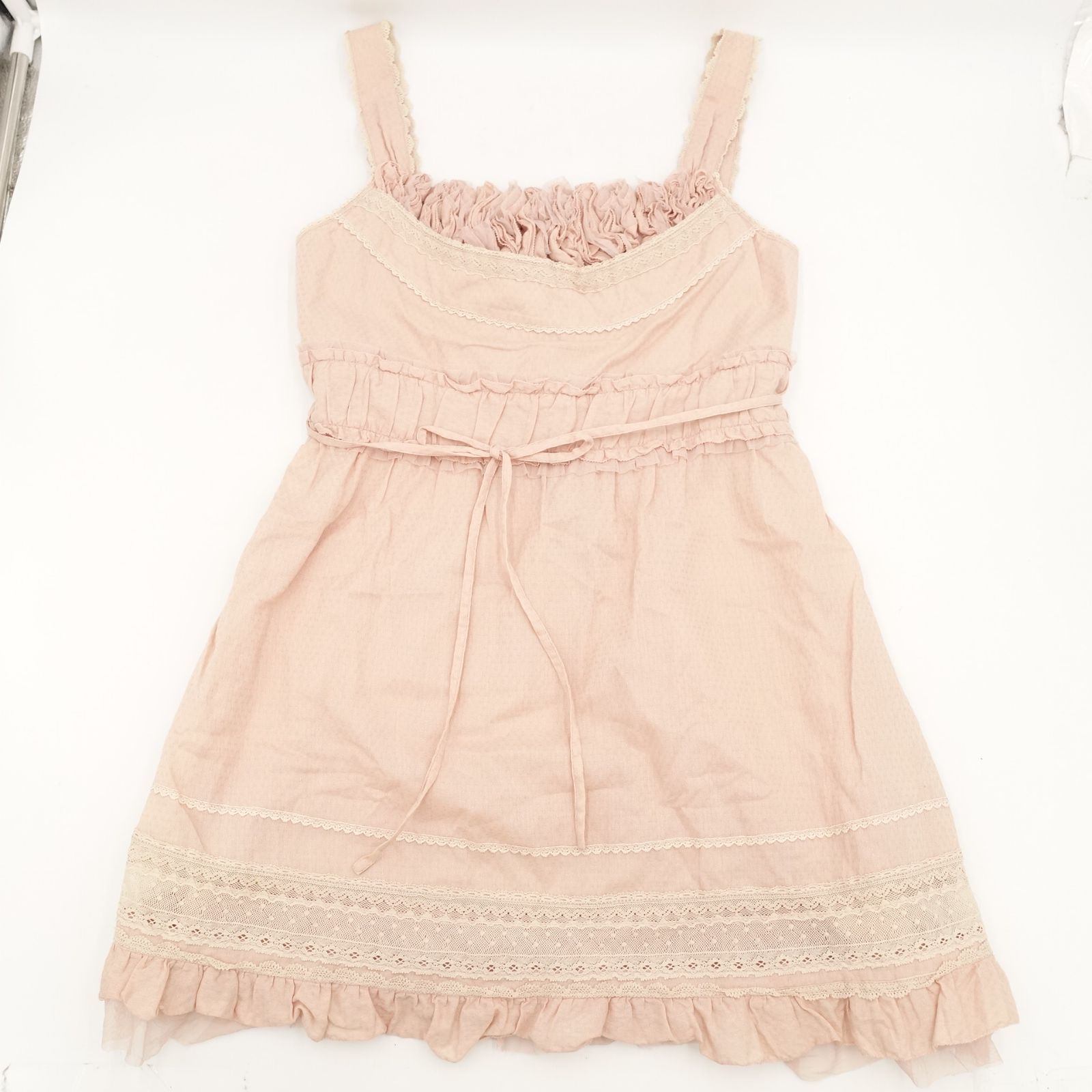 PINK HOUSE フリルレースキャミソールチュニック Mサイズ ピンクベージュ シフォン 平成 森ガール ピンクハウス