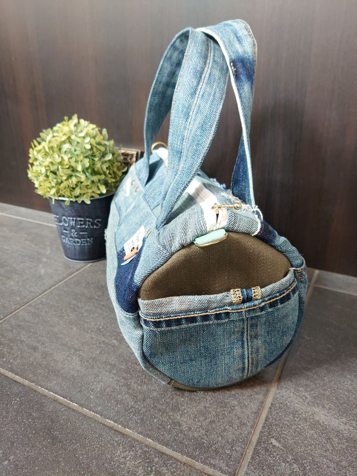 No.176【DENIM✖️ドラム缶型BAG❤️】デニムリメイクボストンバッグ