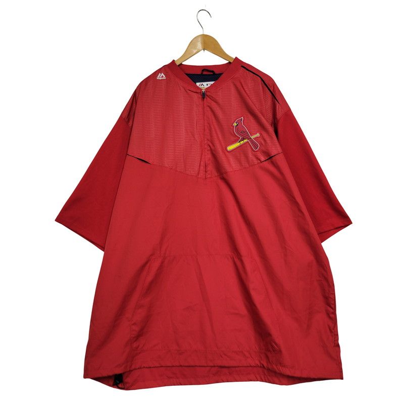 MLB Cardinals Majestic ハーフジップジャケット　美品 中古品】 MAJESTIC マジェスティック ST. LOUIS CARDINALS BIRD
