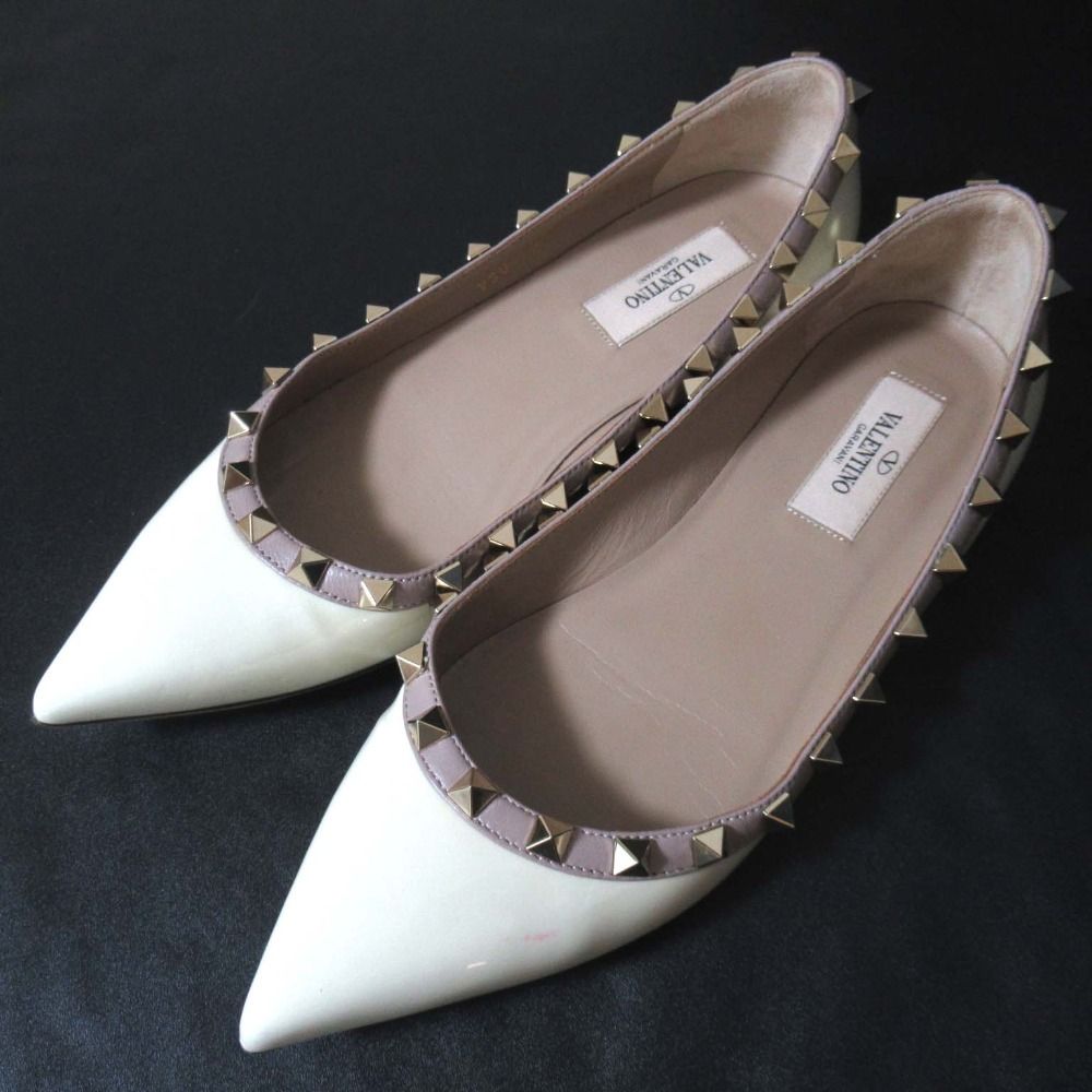 未使用VALENTINOロックスタッズパンプス白アイボリー36/23.5cm 美品 VALENTINO GARAVANI ヴァレンティノ ロックスタッズ ポインテッド