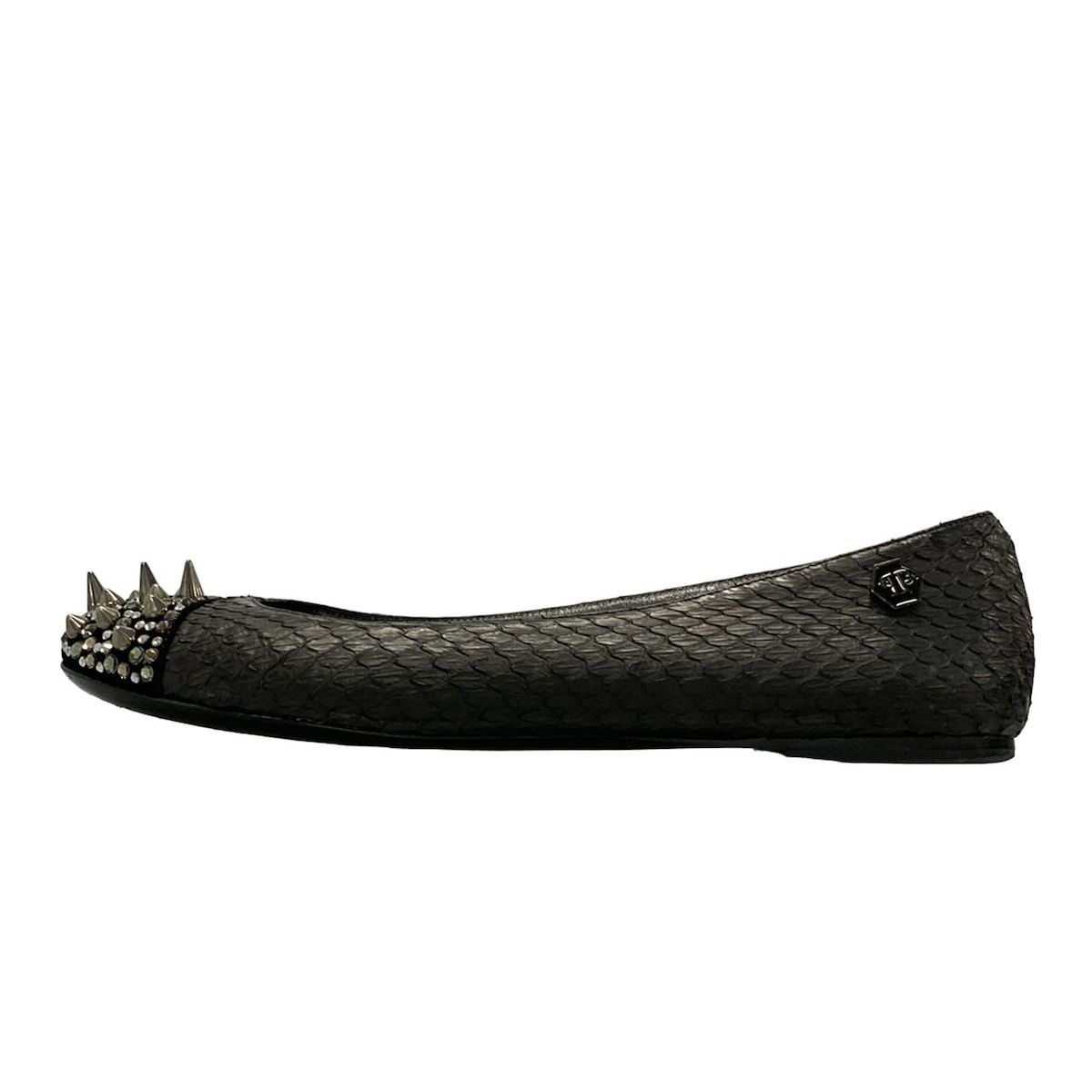 PHILIPP PLEIN フィリッププレイン フラットシューズ 37 メンズ - 黒 型押し加工|スタッズ|ビジュー レザー
