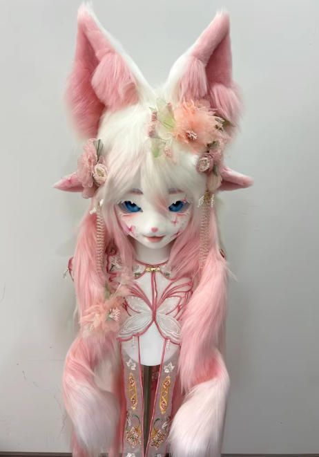 着ぐるみヘッド kigurumi NO.171 キツネ ピンク ファースーツ 全頭ヘッド ケモノ マスク ぬいぐるみ コスプレ コスチューム 一点物
