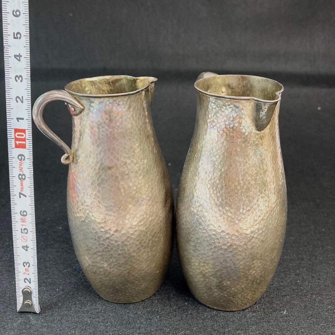 一鶴斎 純銀亀甲酒注一対