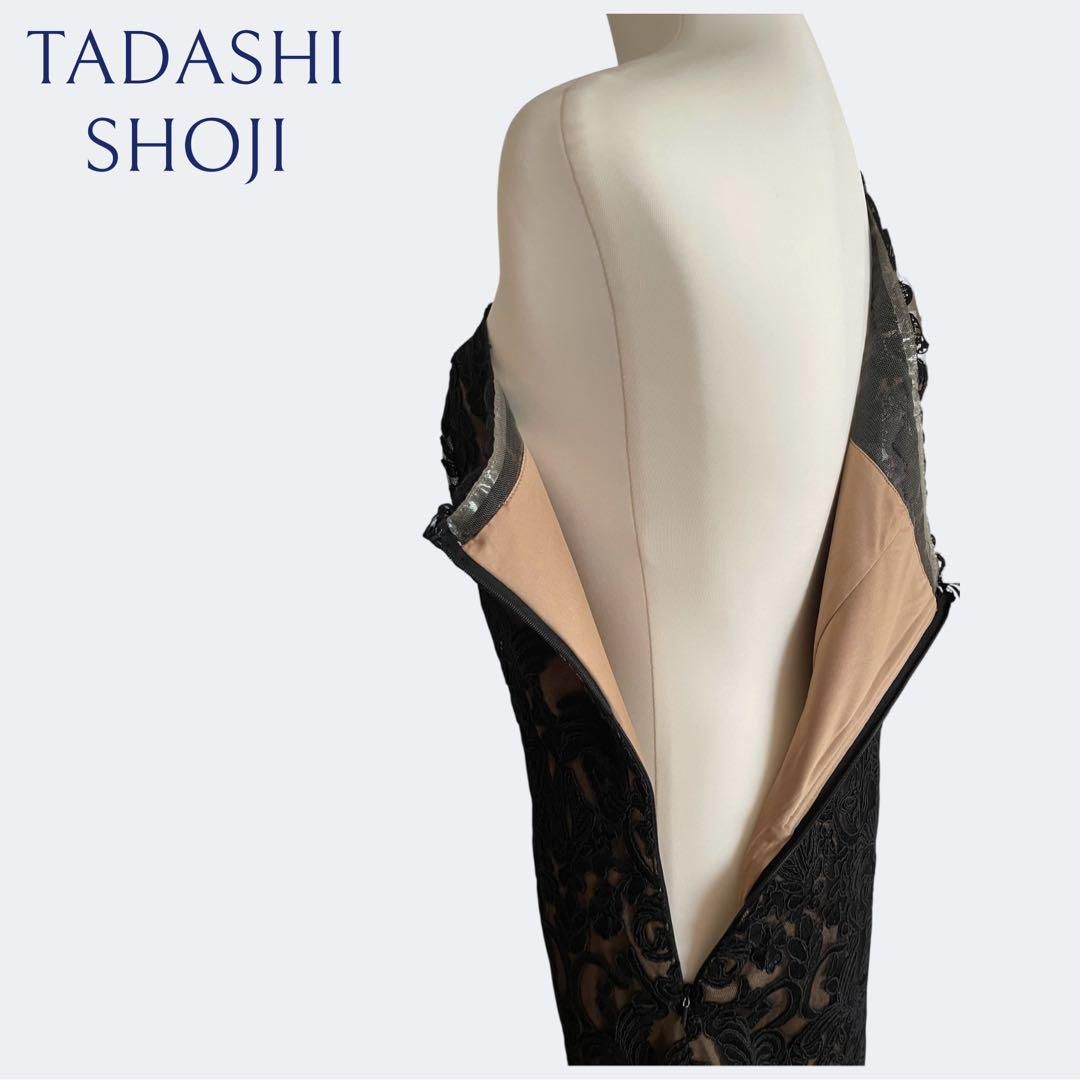 新品◇TADASHI SHOJI タダシショージ 上品ブラックお花刺繍の総レース 