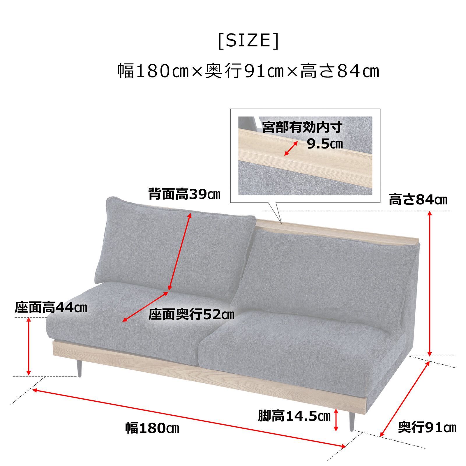３人掛 フェザー入 ファブリックソファ 幅180cm ソファ ゆったり ふかふか 宮付き 木製フレーム NEXPOTALLINN_EU