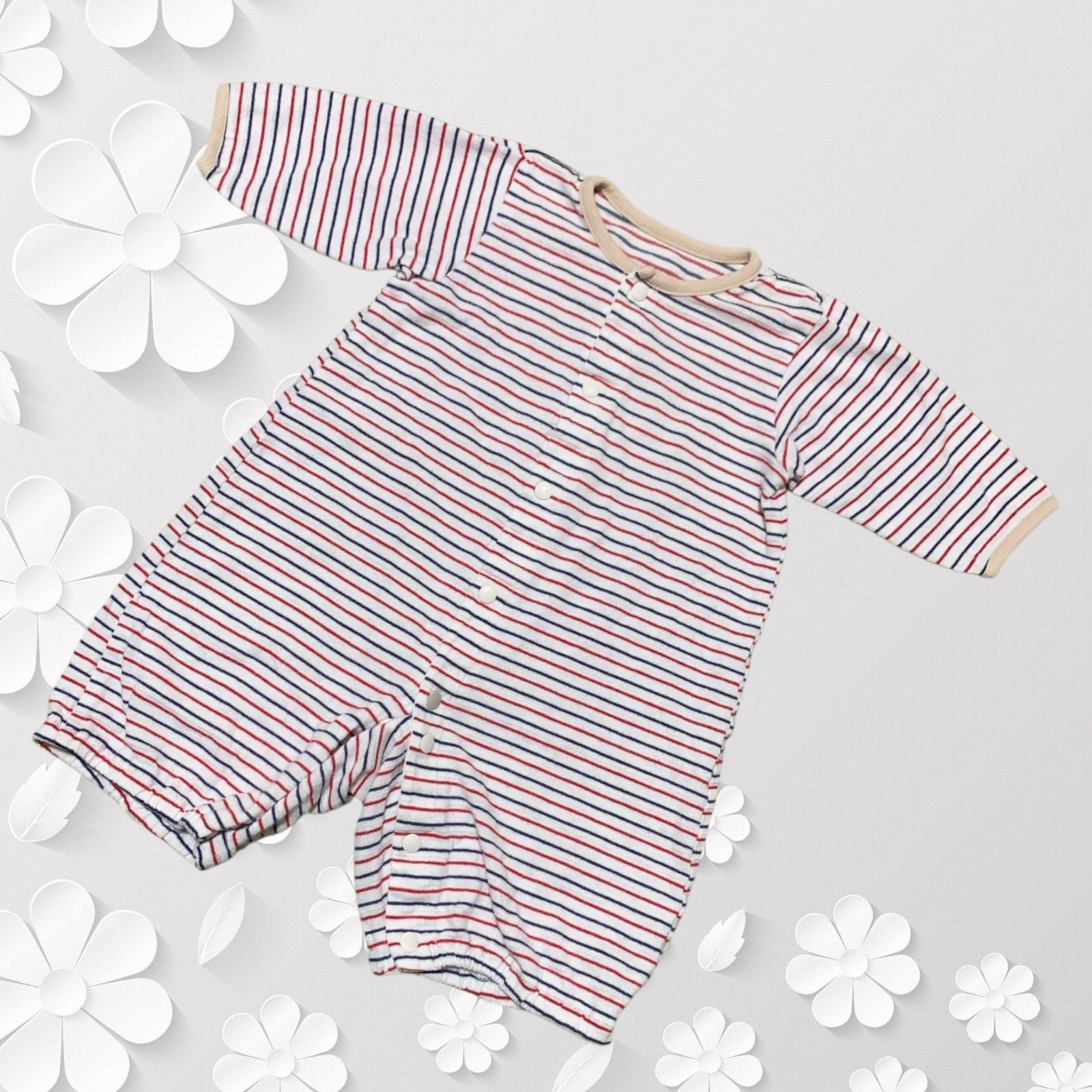 新品familiar ストライプロンパース 80サイズ&スタイ 新品