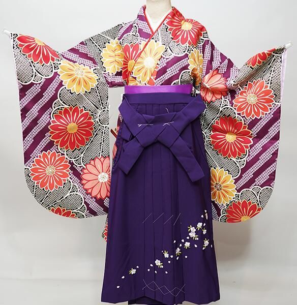 二尺袖 着物 袴フルセット ジュニア用へ直し 135～150cm 紫色 袴変更可 