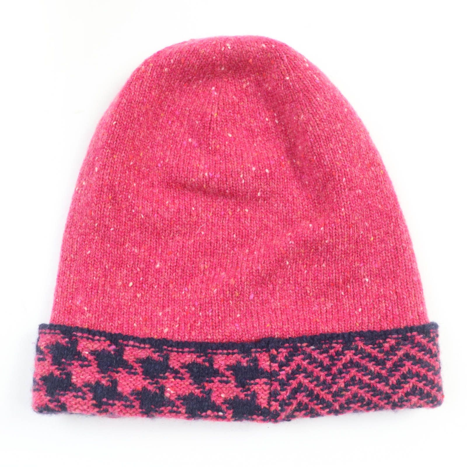 CHANEL シャネル 22K カシミヤ100％ ココマーク 千鳥格子柄 ニットキャップ ニット帽子 ピンク ネイビー レディース