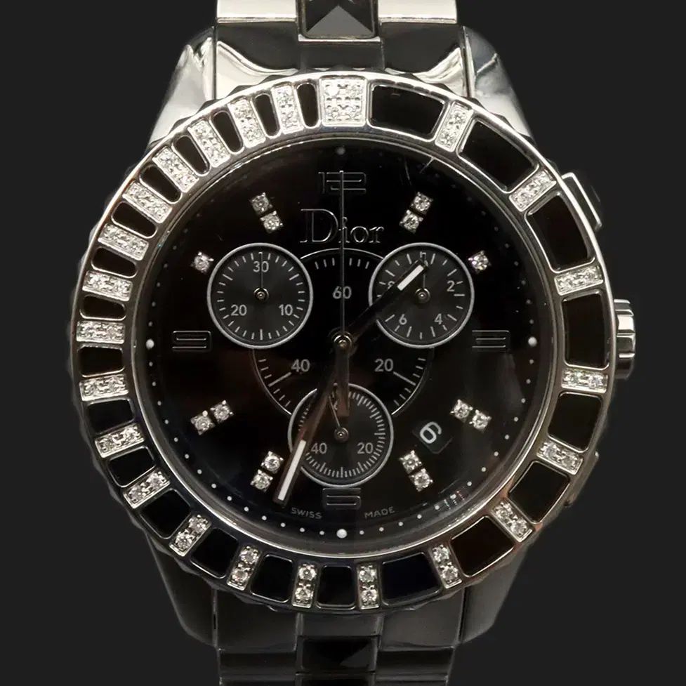 DIOR ディオール 38MM スチール クォーツ ダイヤ ベゼル クロノグラフ 時計 CD114316
