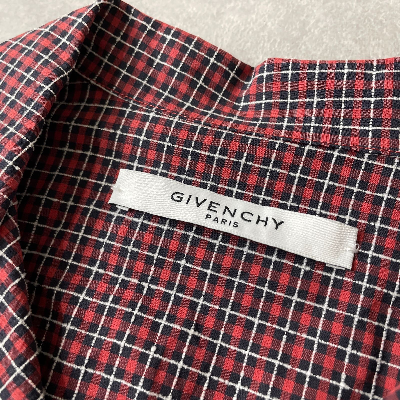 GIVENCHY オープンカラーシャツ チェック柄 ロゴワッペン ジバンシー 