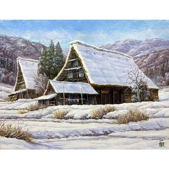 が*ゃ様 川田一　冬の風景 油彩画 金色フレーム が*ゃ様 川田一 冬の風景 油彩画 金色フレーム