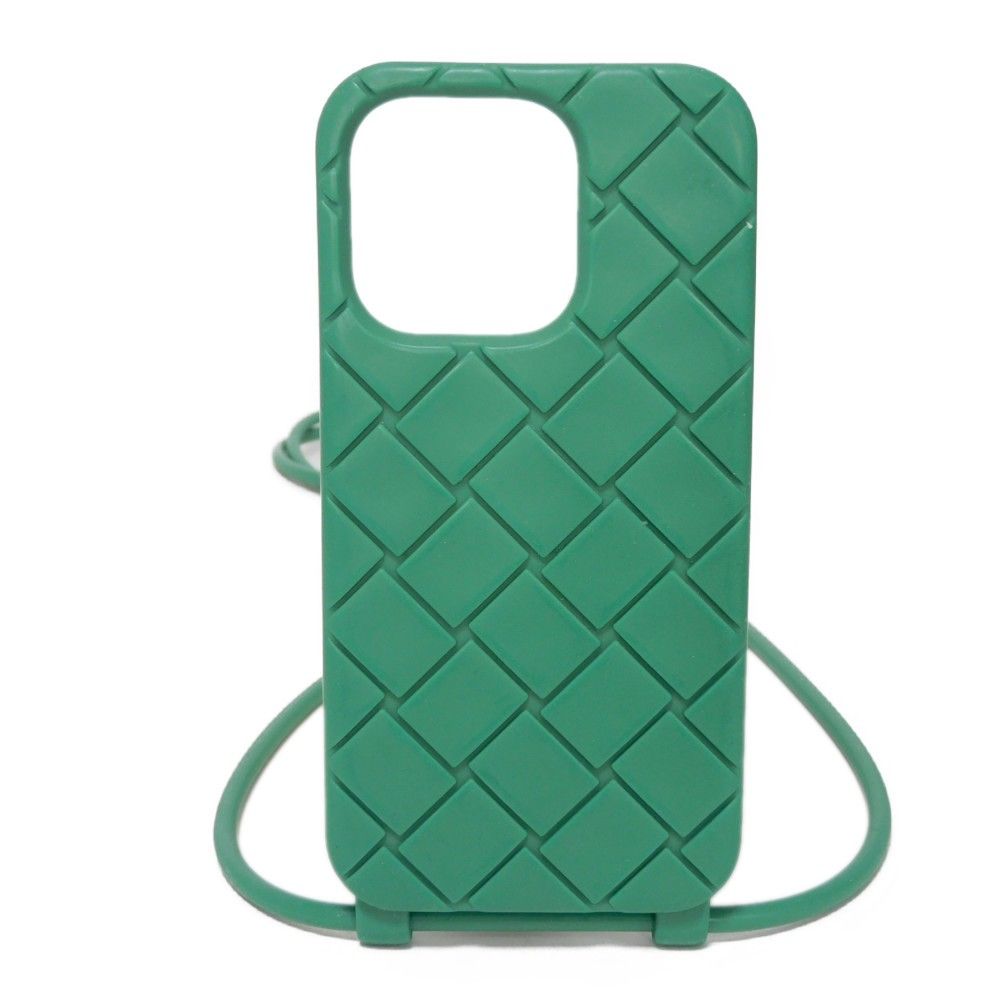 BOTTEGAVENETA ボッテガヴェネタ ストラップ テックラバー iPhone 14 Pro ケース ネックストラップ パステル ライト グリーン シリコン マキシ イントレチャート マーメイド スマホケース 733830