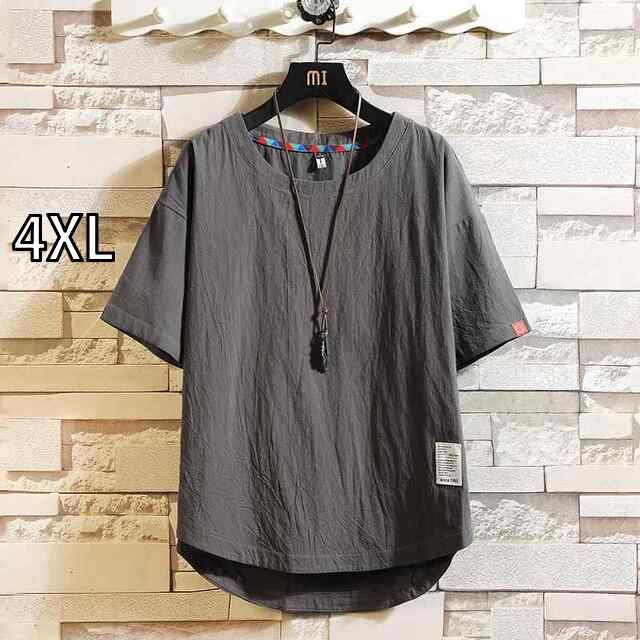 正規品，HOT [4XL] メンズ ファッション 服 男性用 オシャレ シンプル 大人 かっこいい 大きいサイズ ストリート 紳士服 夏 ラベル 無地 リネン 半袖 T シャツ 綿 トップス カジュアル Tシャツ